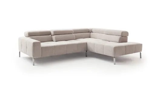 Ecksofa - 2-Sitzer mit Ecke rechts, Kopfteil/Sitztiefe verstellbar, Stoff, Natur