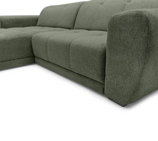Ecksofa - Longchair links mit 2-Sitzer, Kopfteil verstellbar, Sitztiefe verstellbar motorisch, Stoff, Moos