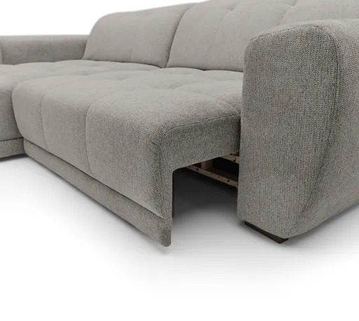 Ecksofa - Longchair links mit 2-Sitzer, Kopfteil verstellbar, Sitztiefe verstellbar motorisch, Stoff, Taupe