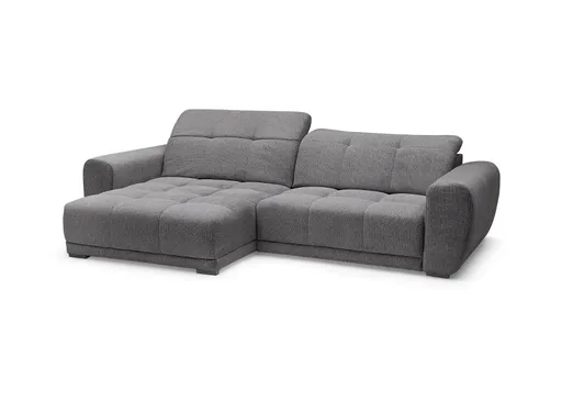 Ecksofa - Longchair links mit 2-Sitzer, Kopfteil verstellbar, Sitztiefe verstellbar motorisch, Stoff, Anthrazit