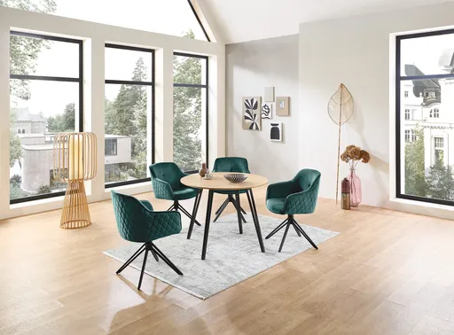 Esstisch - Ø/H ca. 100x75 cm, Eiche Optik, Schweizer Kante, Schwarz