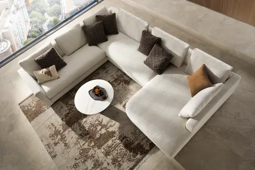 Ecksofa Cuneo Select - Ecke links, 2-Sitzer, Longchair rechts, Stoff, Offwhite