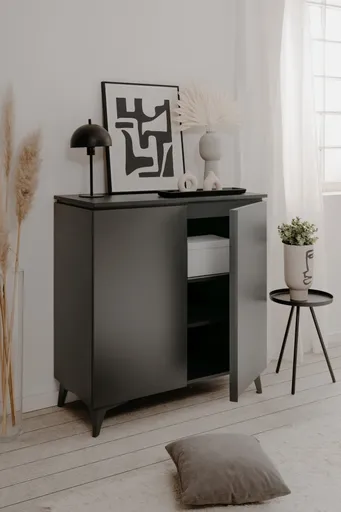Kommode - B ca. 88 cm, Schiefer Nachbildung, Anthrazit 