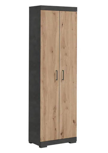 Garderobenschrank- B ca. 60 cm, Grau, Eiche Dekor