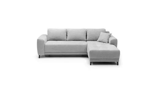 Ecksofa JONI - 2-Sitzer, Ecke rechts inkl. Schlaffunktion mit Bettkasten, Stoff, Hellgrau