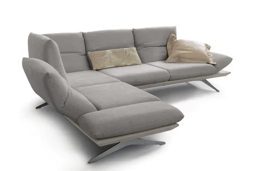 Ecksofa - Ecke links mit 2,5-Sitzer, Kopfteil/Armlehne verstellbar, Stoff, Hellgrau