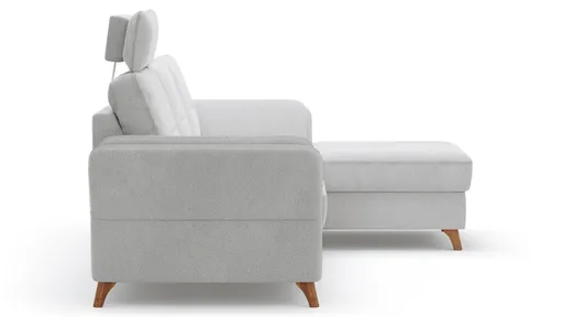 Ecksofa Vayra - 2,5-Sitzer mit Longchair rechts, inkl. Relaxfunktion (motorisch) und Kopfstütze verstellbar (manuell), Stoff, Offwhite
