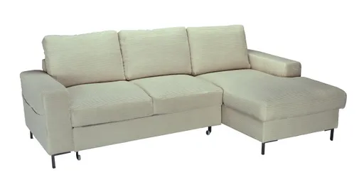 Ecksofa - 2-Sitzer, Ecke rechts inkl. Schlaffunktion und Bettkasten, Stoff, Creme