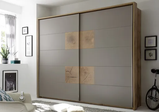 Schwebetürenschrank - B ca. 270 cm, Wildeiche, Basaltgrau, Hirnholz