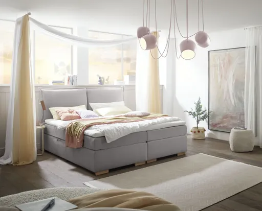 Boxspringbett SANDRIN A- Liegefläche ca. 180x200 cm, Stoff, Hellgrau, inkl. Stauraum