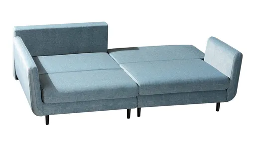 Ecksofa - mit Ottomane links, Schlaffunktion mit Bettkasten, Stoff, Petrol