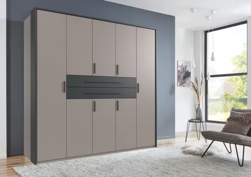 Drehtürenschrank- B ca. 225 cm, Saharagrau, Grafit