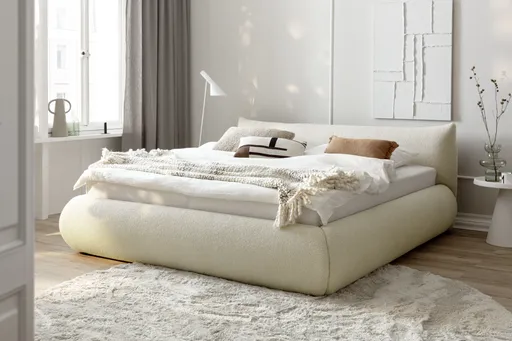 Polsterbett - Liegefläche ca. 180x200 cm, mit Bettkasten, Stoff, Beige