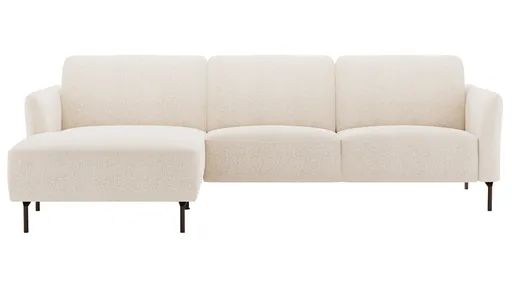 Ecksofa Leona - Longchair mit 3-Sitzer rechts, Stoff, Creme