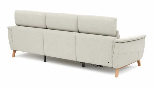 Ecksofa Nevin - 2-Sitzer mit Longchair rechts, inkl. Relaxfunktion (motorisch) und Kopfpolsterverstellung, Stoff, Weiß