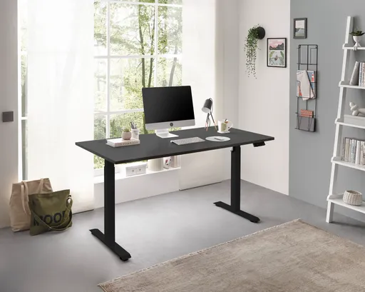 Schreibtisch - höhenverstellbar, LB ca. 137x68 cm, Schwarz, Stahl, Schwarz