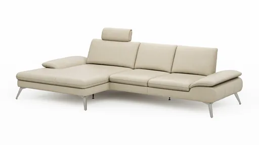 Ecksofa Collina - Longchair links, 2,5-Sitzer, inklusive Kopfstütze, Leder, Ecru