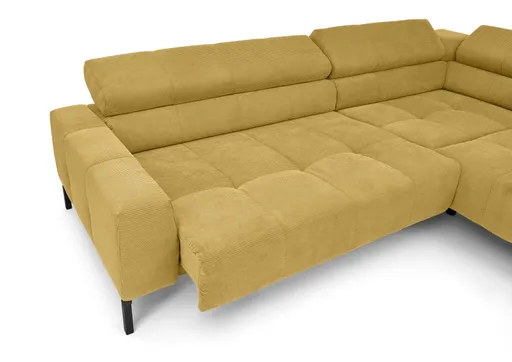  Ecksofa COLLEEN - 2-Sitzer mit Ecke rechts, Sitzvorzug motorisch, Feincord, Gold