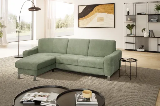 Ecksofa Colombia - Longchair links und 2,5-Sitzer, Stoff, Braungrün