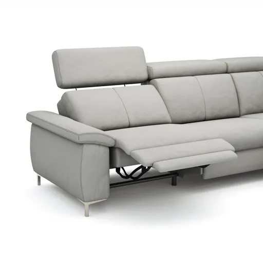 Ecksofa Cornella - 2-Sitzer mit Ecke rechts inkl. Relaxfunktion (motorisch) und Kopfteil verstellbar, Stoff, Hellgrau
