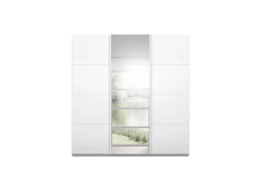 Schwebetürenschrank RIVASA- B ca. 203 cm, Weiß, Weiß Hochglanz, Spiegel