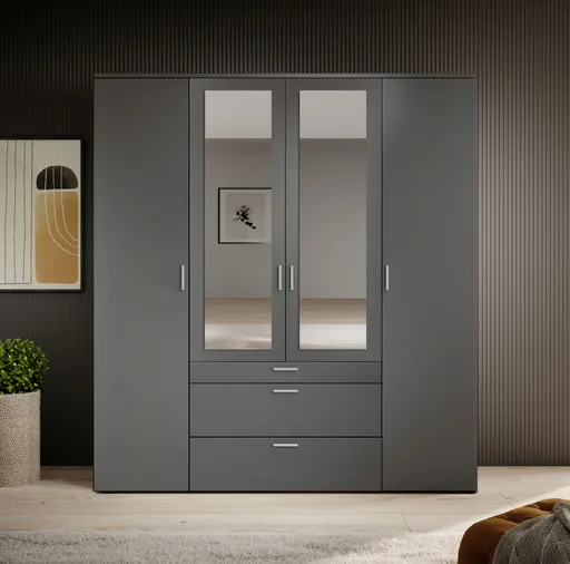 Drehtürenschrank- B ca. 180 cm, Graphit, Spiegel