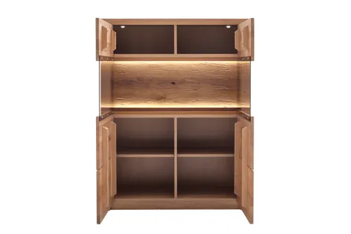 Wohnwand - mit Beleuchtung und Fernbedienung, Eiche Nachbildung, Eiche massiv geölt