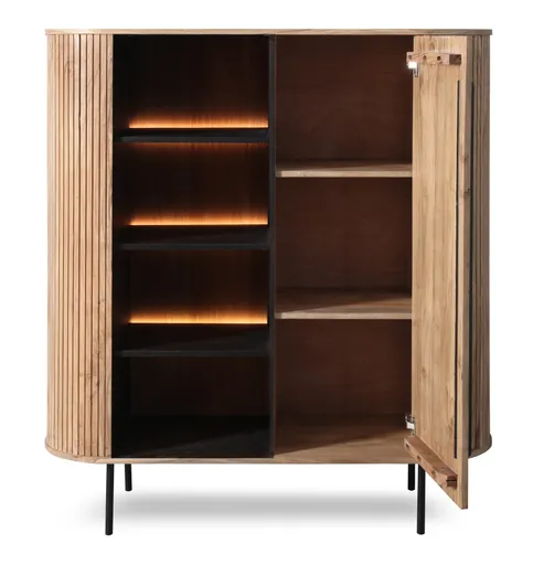 Highboard - mit Beleuchtung, B ca. 118 cm, Akazie massiv