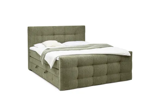 Boxspringbett SANDRIN- Liegefläche ca. 180x200 cm, Stoff, Grün, inkl. Stauraum und Fußteil