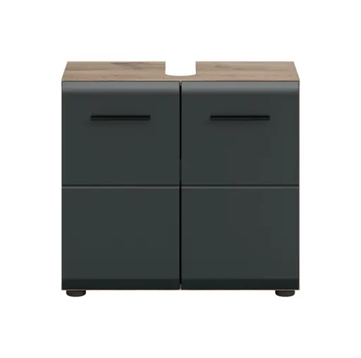 Waschbeckenunterschrank - B ca. 60 cm, Nox Eiche Nachbildung, Schwarz