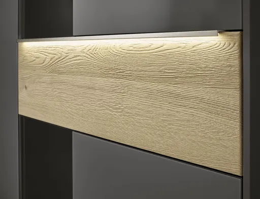 Highboard - mit Beleuchtung, B ca. 96 cm, Anthrazit, Eiche massiv