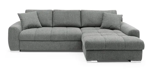 Polsterecke NANJA - 2-Sitzer mit Ecke rechts inkl. Schlaffunktion und Bettkasten, Webstoff Grau
