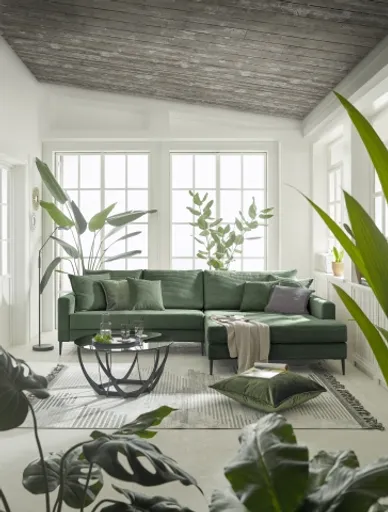 Ecksofa- 3-Sitzer, Ecke rechts, Stoff, Grün