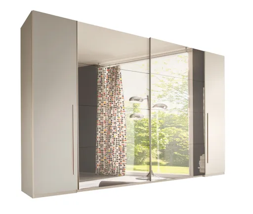 Schwebe-/Drehtürenschrank- B ca. 270 cm, Weiß, Spiegel