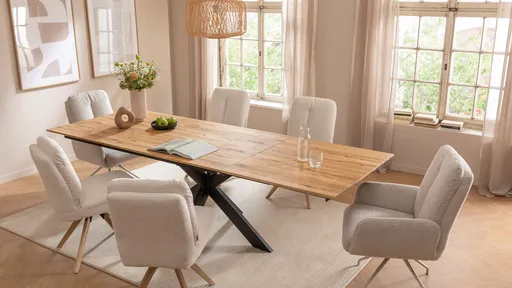 Esstisch Liora - ausziehbar, LB ca. 180x95 cm, Wildeiche massiv, natur geölt