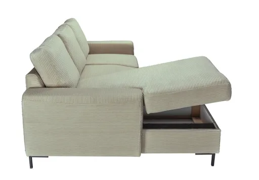 Ecksofa - Ecke links, 2-Sitzer inkl. Schlaffunktion und Bettkasten, Stoff, Creme