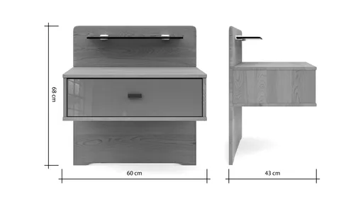 Nachttisch Lenoso - Eiche Nachbildung, Glas Graubraun