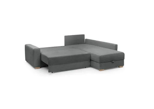 Ecksofa Jyte - 2-Sitzer mit Ecke rechts, Schlaffunktion mit Bettkasten, Stoff, Dunkelgrau