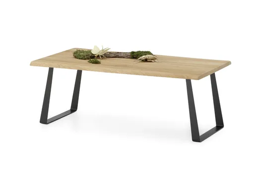 Couchtisch - LB ca. 110x60 cm, Wildeiche massiv geölt, Baumkante, Schwarz