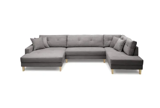 Wohnlandschaft - Longchair links, 2-Sitzer, Ecke rechts, Stoff, Grau