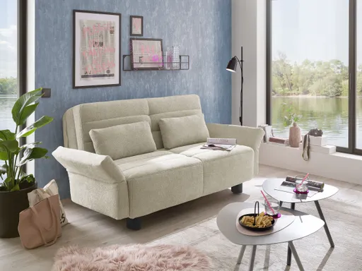 Faltsofa Easy - 2-Sitzer, ca. 140 cm inkl. Schlaffunktion/Topper/Armteil verstellbar, Stoff, Taupe