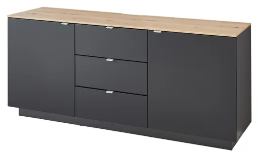 TV-Sideboard - Schwarz, Eiche Dekor
