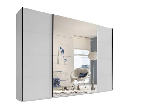 Schwebetürenschrank- B ca. 315 cm, Weiß, Spiegel
