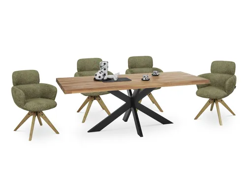 Esstisch - LB ca. 200x100 cm, Wildeiche massiv geölt, Baumkante, Schwarz