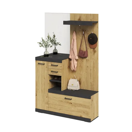 Kompaktgarderobe- Grau, Eiche Dekor