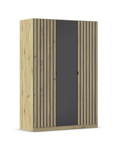 Drehtürenschrank RUERTO- B ca. 136 cm, Eiche Dekor, Dunkelgrau, Paneel, Eiche Dekor
