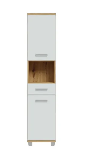 Hochschrank- B ca. 40 cm, Eiche Dekor, Hellgrau