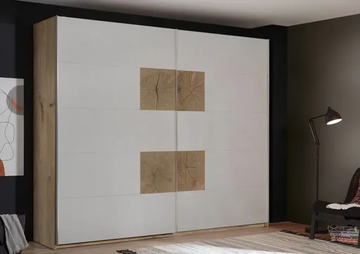 Schwebetürenschrank- B ca. 270 cm, Eiche Dekor, Hellgrau, Hirnholz