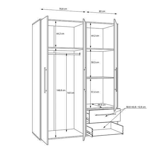 Drehtürenschrank FATHIE- B ca. 144 cm, Weiß