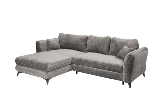 Ecksofa - Longchair links mit 2-Sitzer, Schlaffunktion mit Bettkasten, Stoff, Steingrau